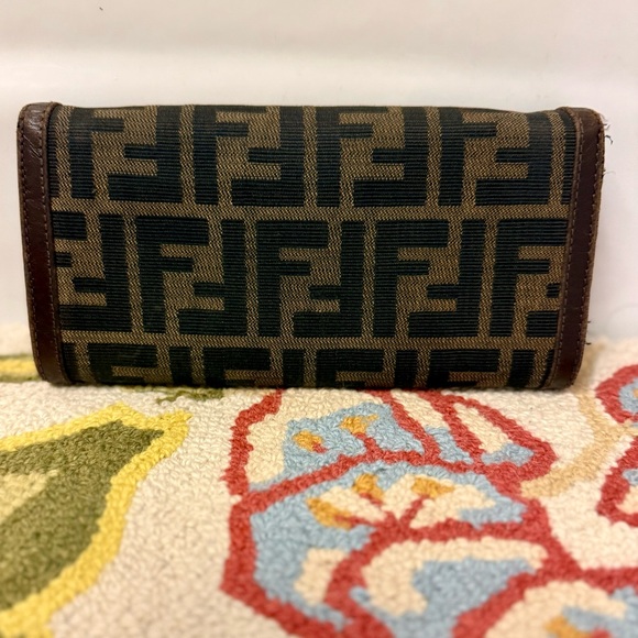 FENDI Vintage Zucca Canvas Leather Long Brown Wallet - Picture 2 of 16